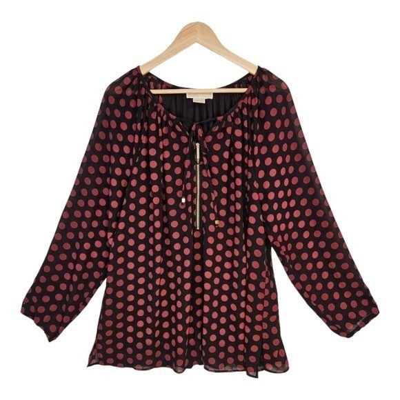 Michael Michael Kors Peasant Blouse Polka Dot Georgette Lined Flowy 1x